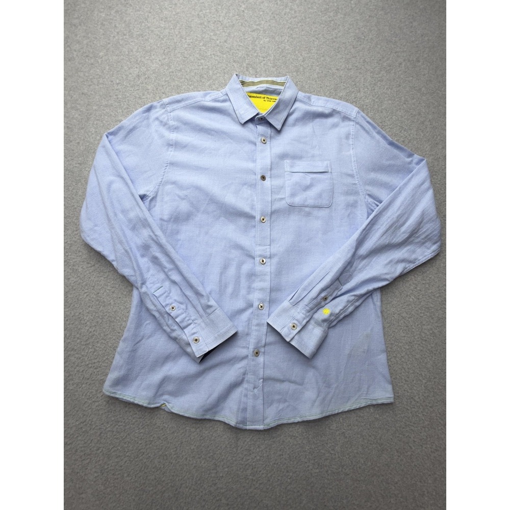 Descendant Of Thieves Shirt Mens Large Blue Check Long Sleeve‎ Button Up Casual